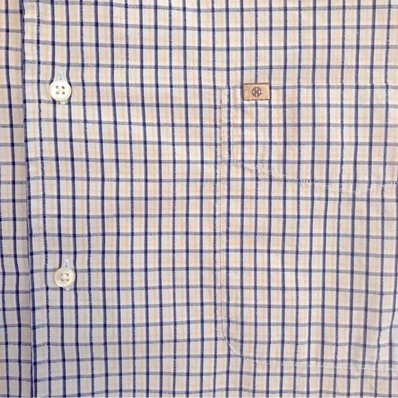 Nautica Mens Short Sleeve Camp Shirt Size XXL Blue Yellow Checker Stripe Cotton - Picture 6 of 8